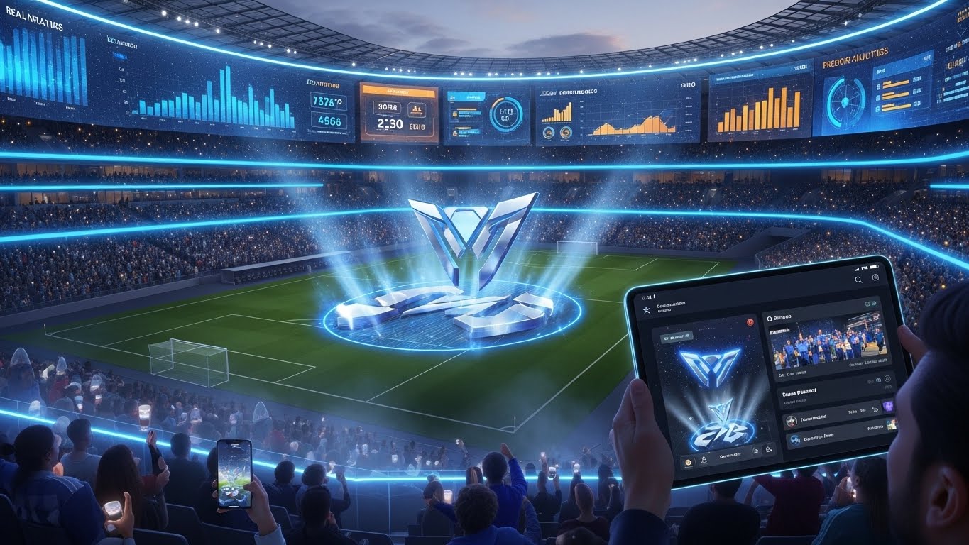 2026년 스포츠 마케팅 트렌드를 보여주는 데이터 분석 및 AI 활용 이미지