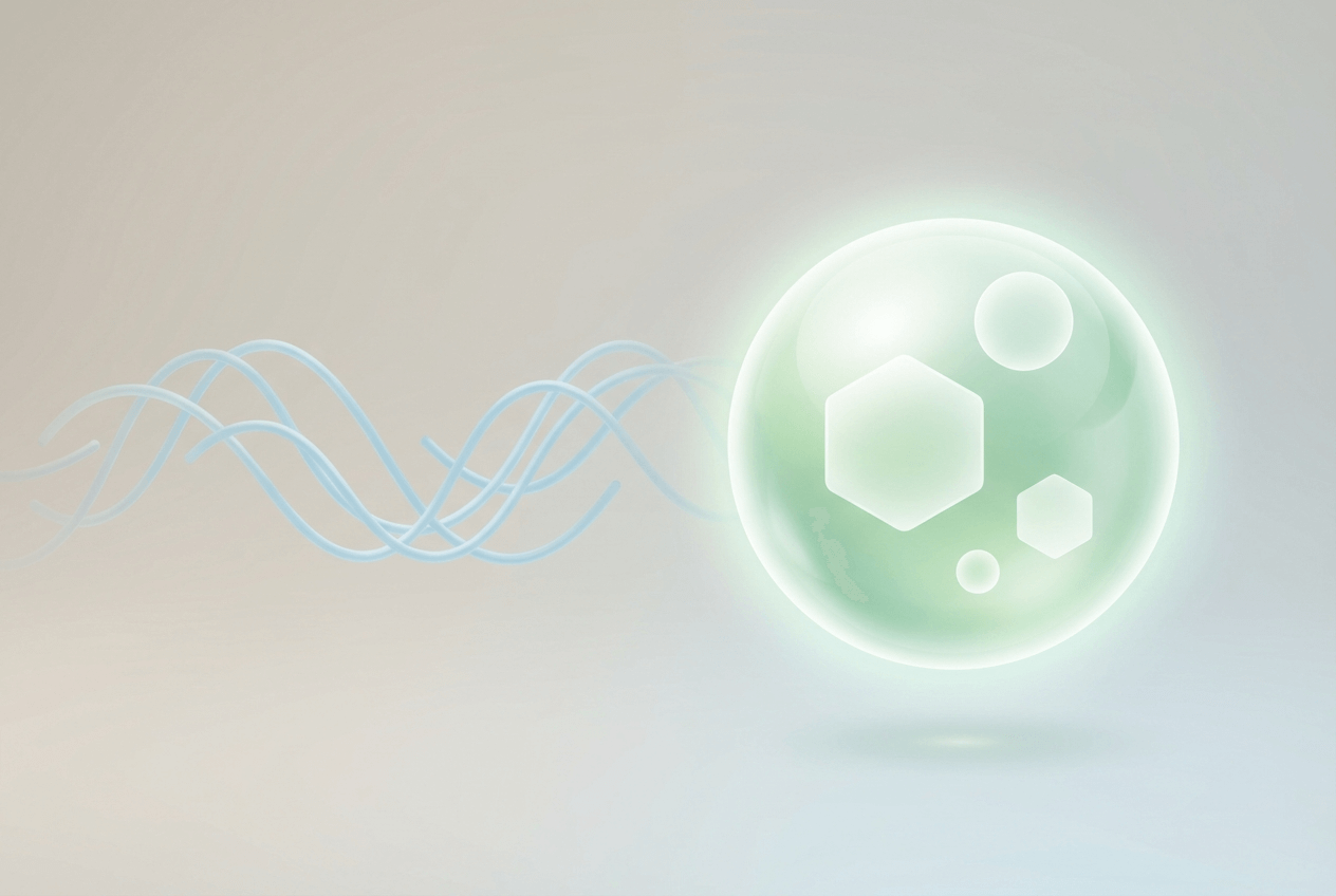 콜라겐 펩타이드와 글리신을 함께 보여주는 미니멀한 일러스트, 글리신이 강조된 구성