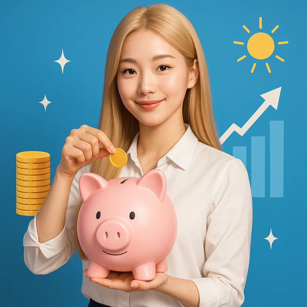 기쁨두배통장으로 저금하는 여자