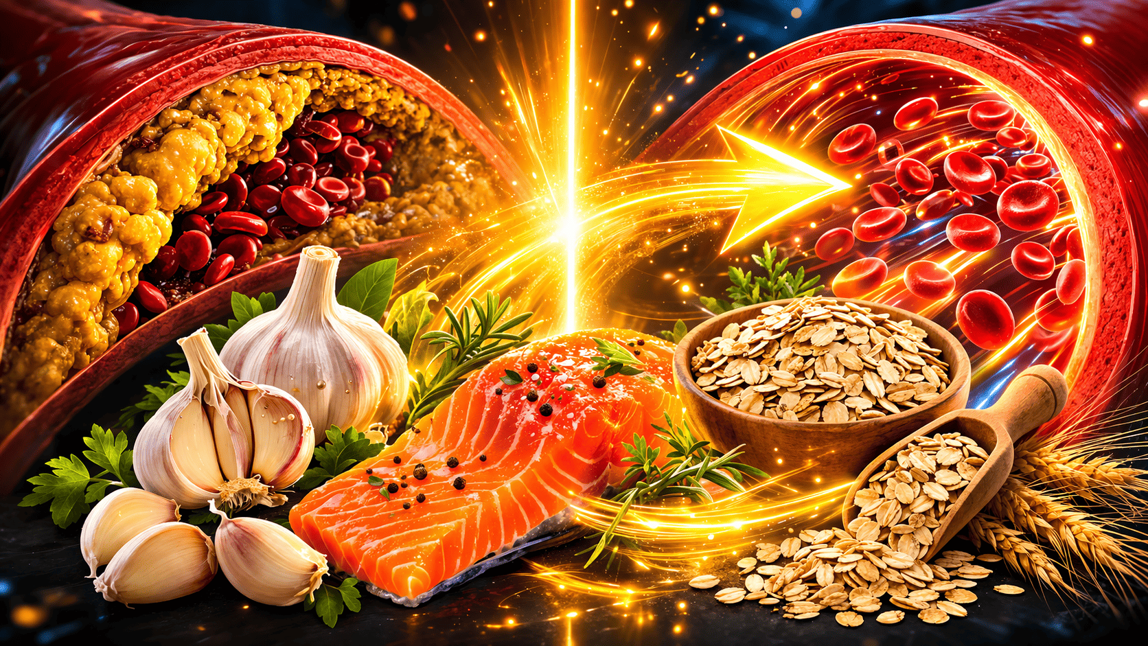 혈관청소 음식 가이드 (마늘, 귀리, 연어)