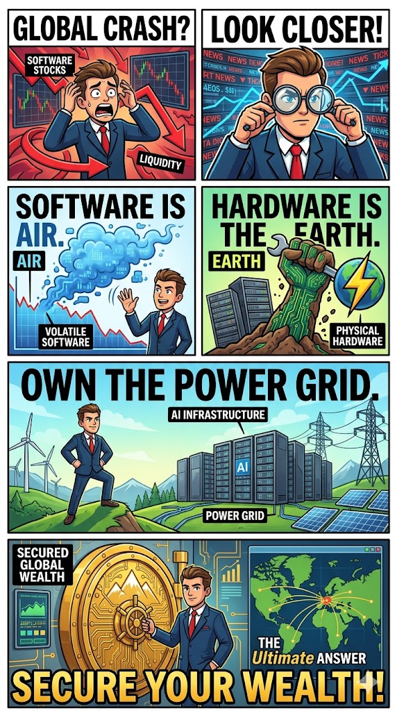 A 6-panel vertical comic explaining the shift from Software to Hardware.