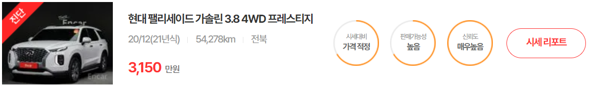 엔카 현대 팰리세이드 중고차 가격