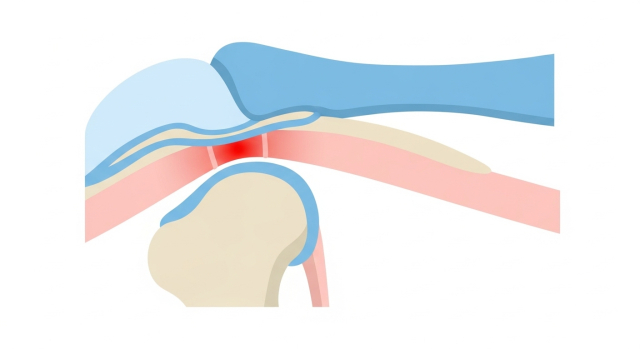어깨충돌증후군에서 힘줄이 끼이는 모습