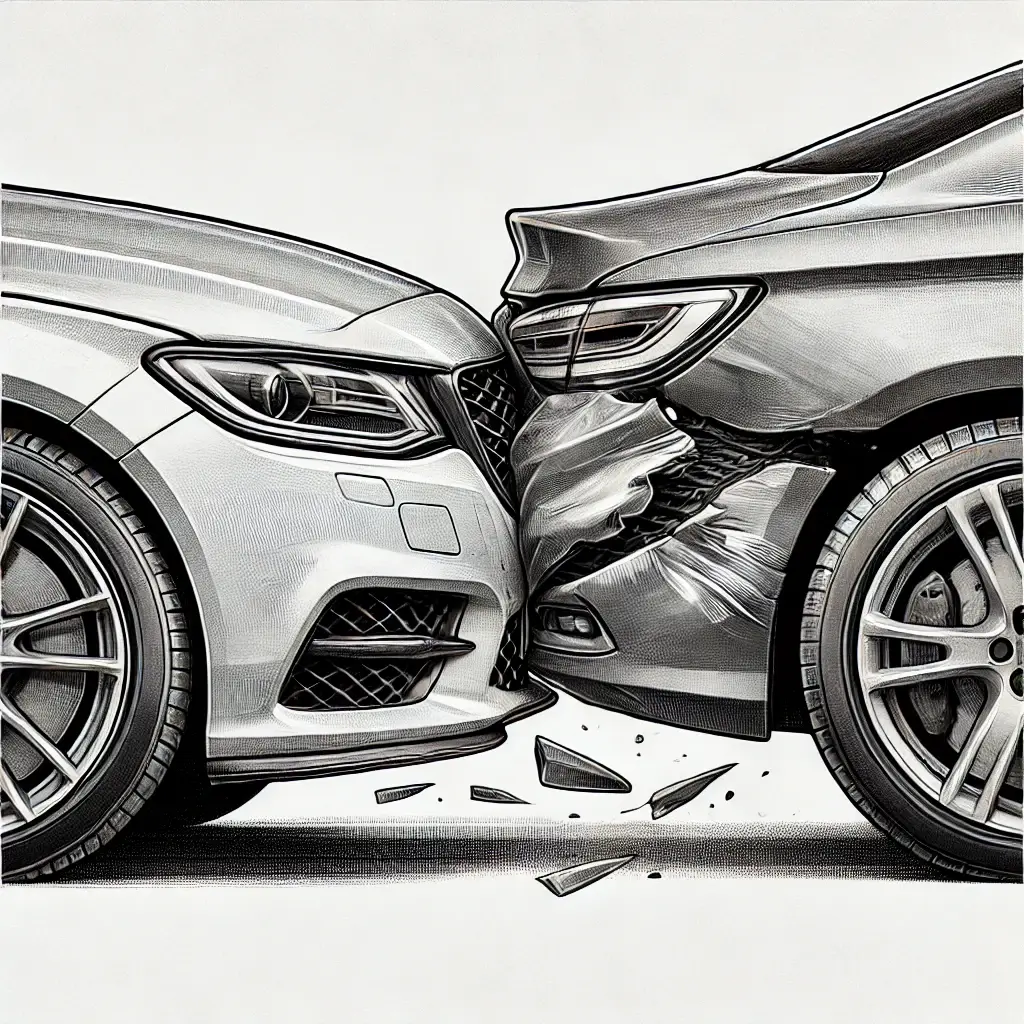 접촉 사고가 난 차량 두 대의 모습을 묘사한 일러스트