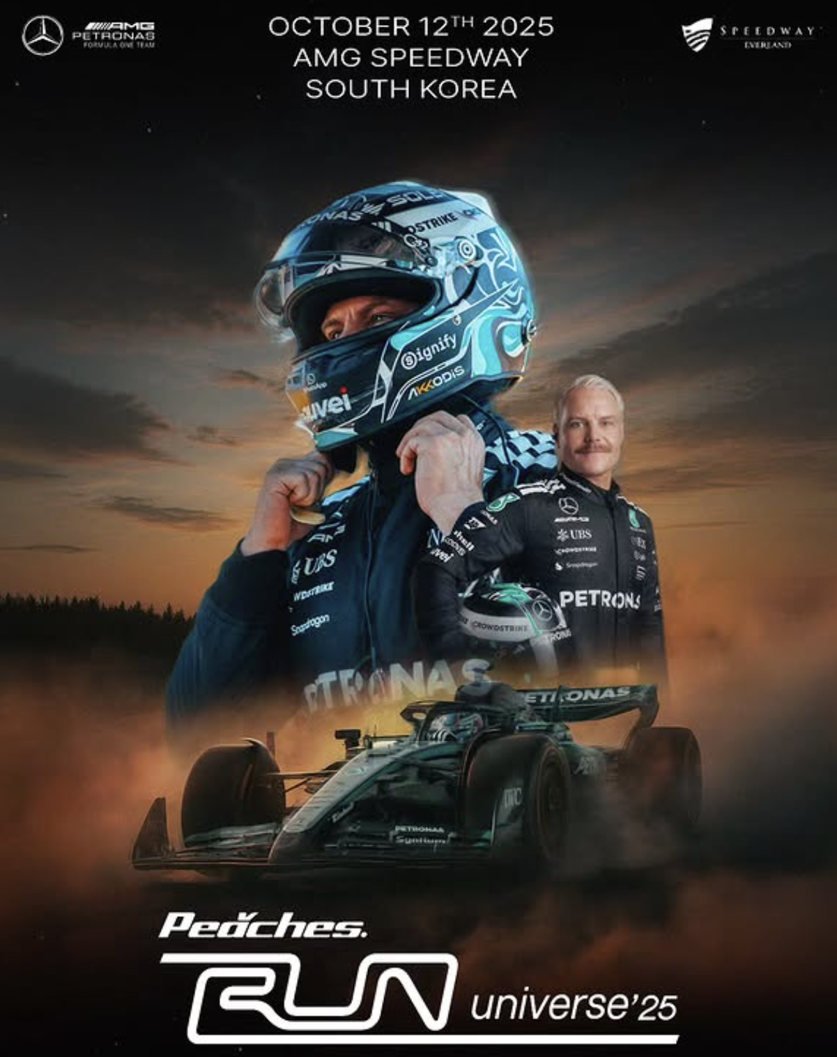 Mercedes F1 car demo run at Everland Speedway 2025 with Valtteri Bottas driving