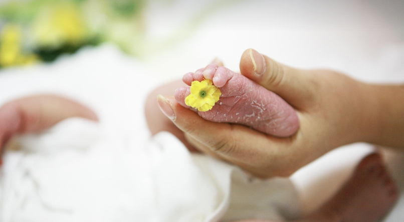 여성산모의 출산한 아기 사진