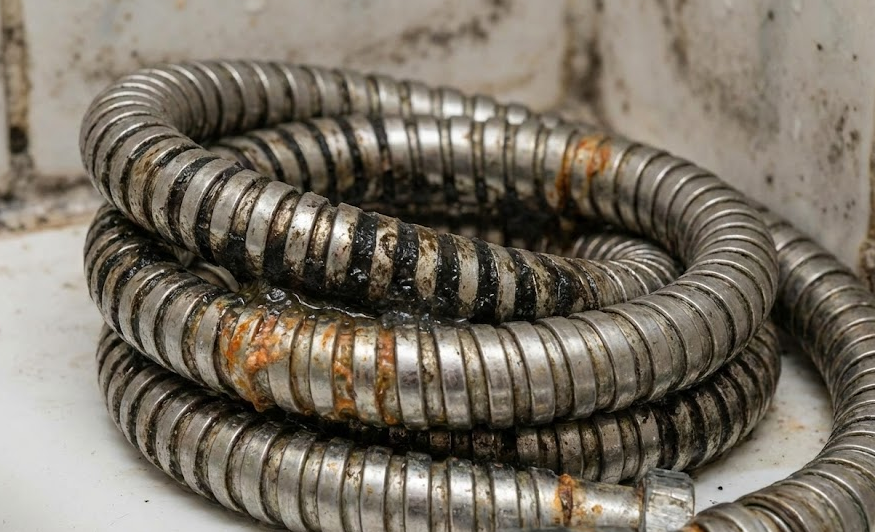 구불구불한 샤워기 호스 물때, 칫솔로 닦지 마세요! '지퍼백+과탄산소다' 5분 기적