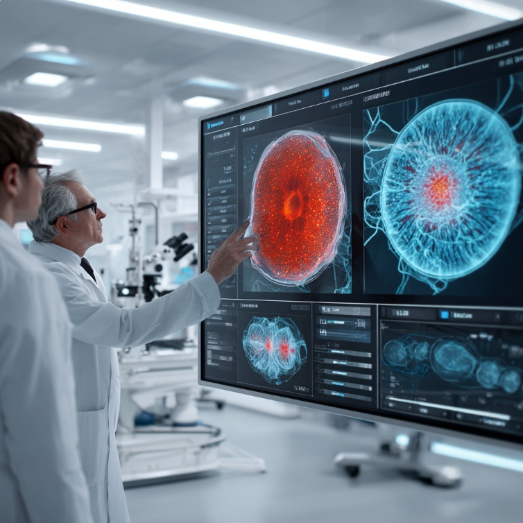 안과 의사들이 눈 MRI 분석하는 장면