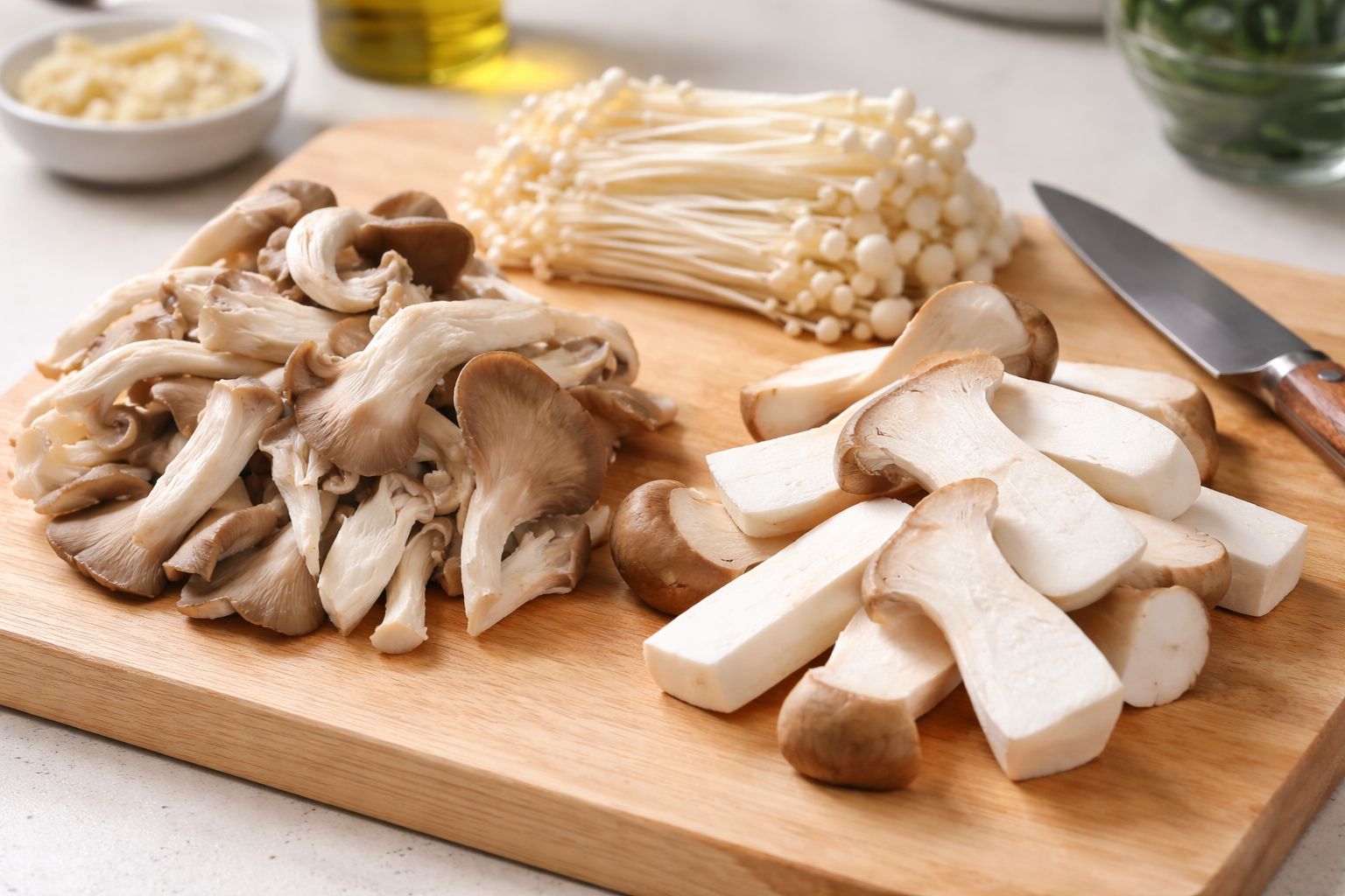집밥에 자주 쓰는 다양한 종류의 버섯 손질 모습