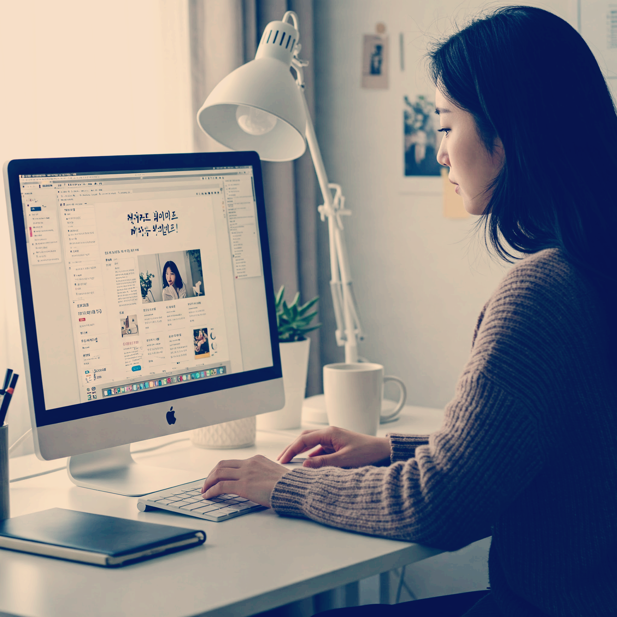 블로그 글 작성중인 여자모습