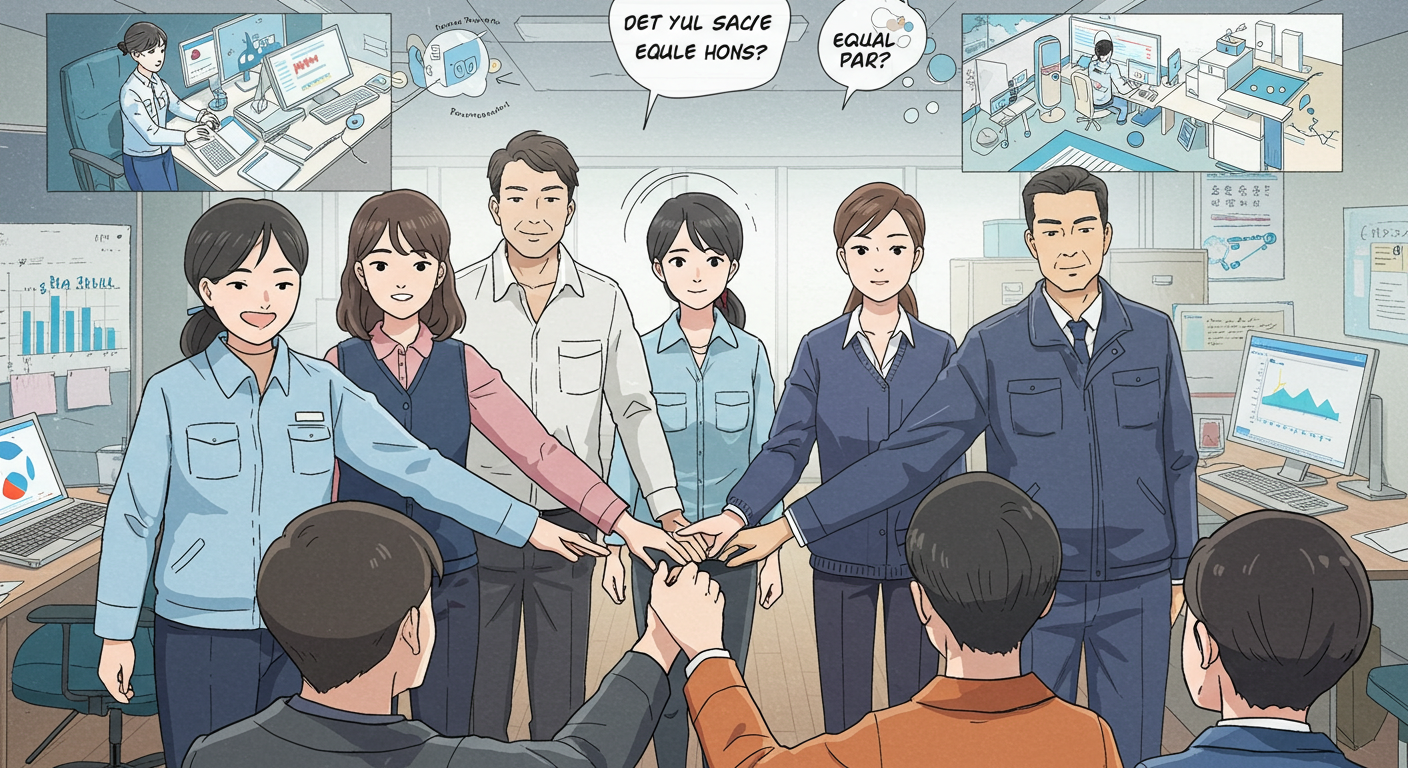 고용 평등과 유연 근무를 상징하는 장면