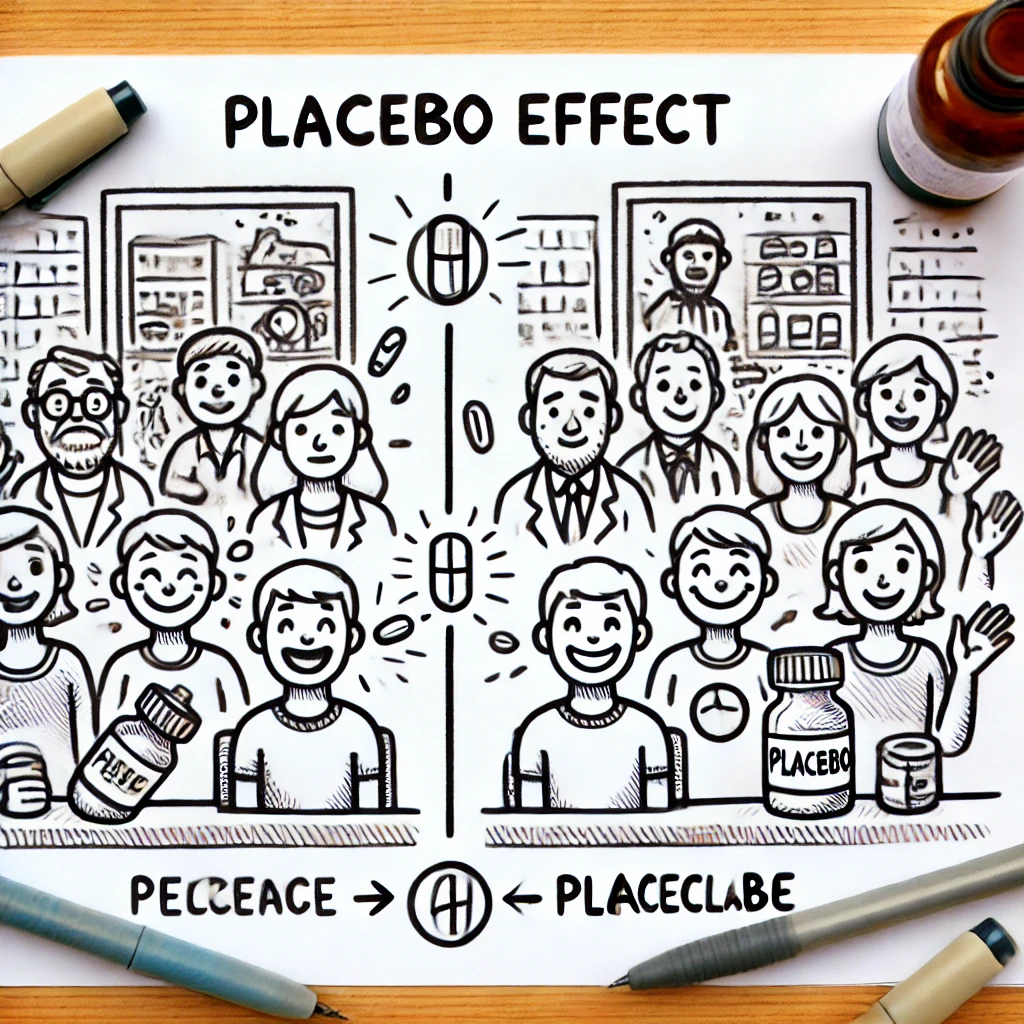 플라시보 실험의 대조그룹들을 표현한 펜그림