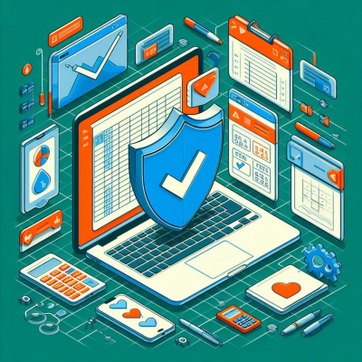 "데이터 분석을 위한 스프레드시트와 보안 아이콘"