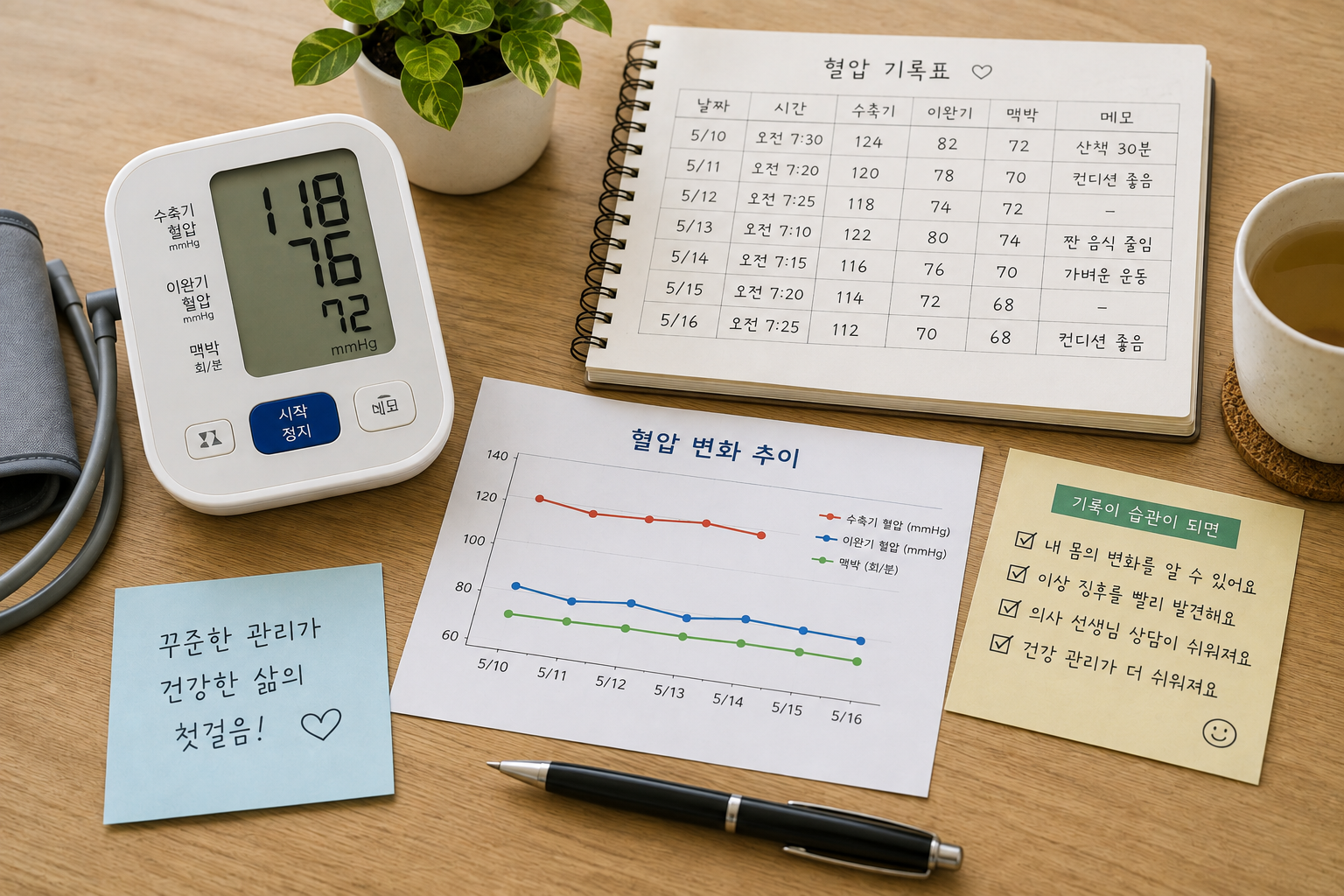 가정에서 혈압을 측정하고 기록하는 방법
