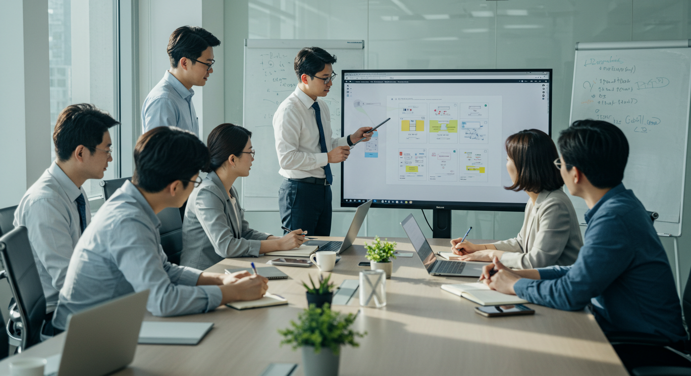 회의실의 회의하는 모습