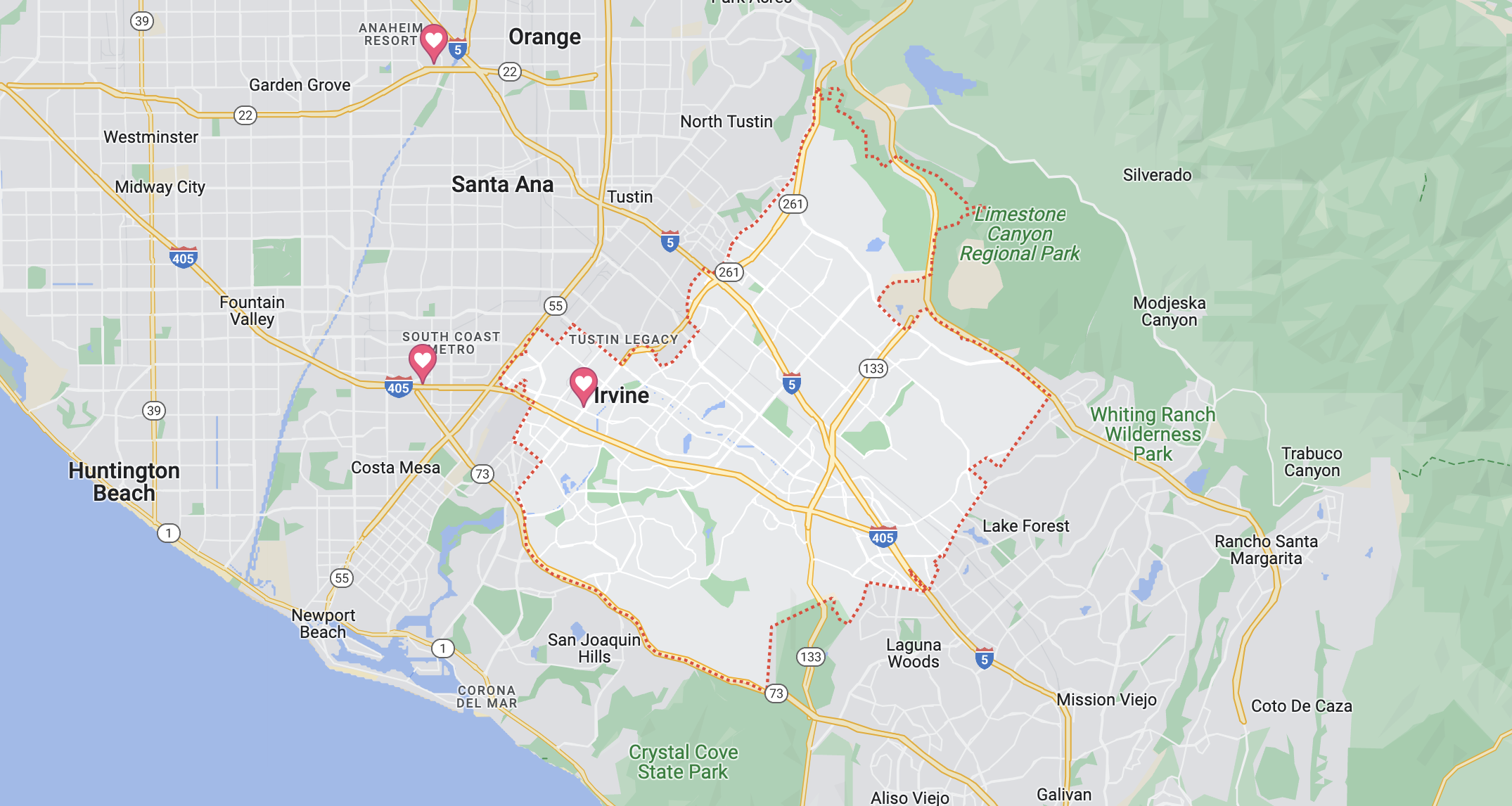 캘리포니아 여행 - 어바인 <Source: Google Maps>