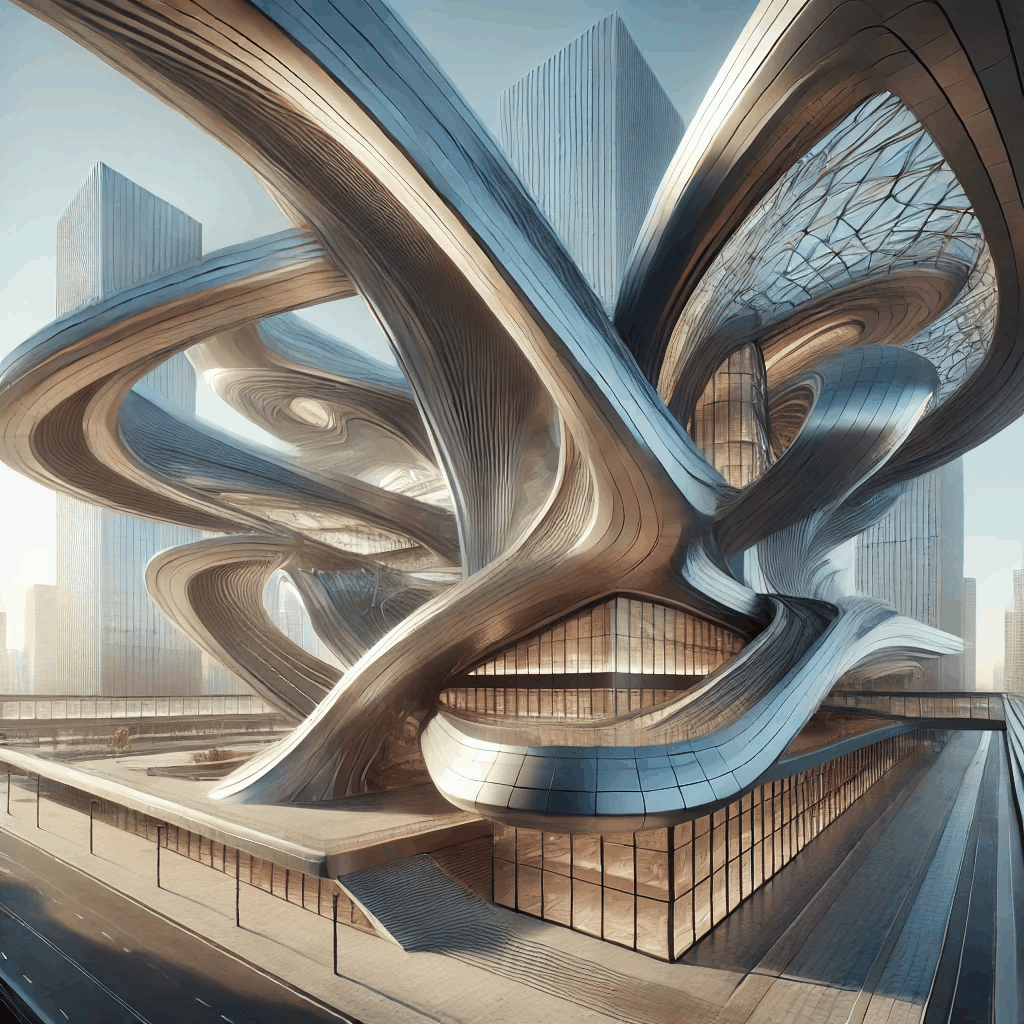 곡선의 비대칭적인 구조물의 이미지