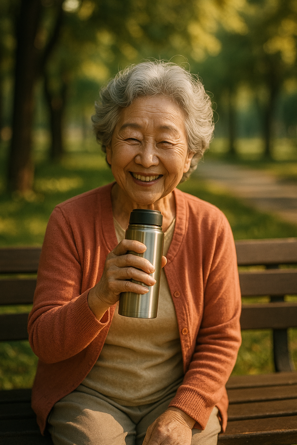 생강강황차를 마시는 시니어