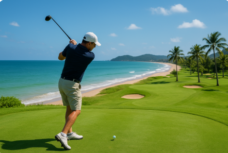 태국 파타야 해안가 골프장에서 골프 즐기는 관련 이미지