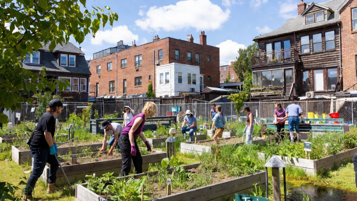 두꺼비 서식지 복원을 위해 함께 노력하는 마을 공동체 정원의 모습