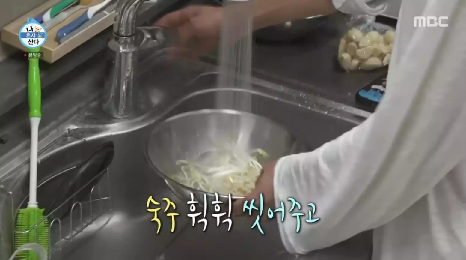 숙주 한주먹 씻어주고