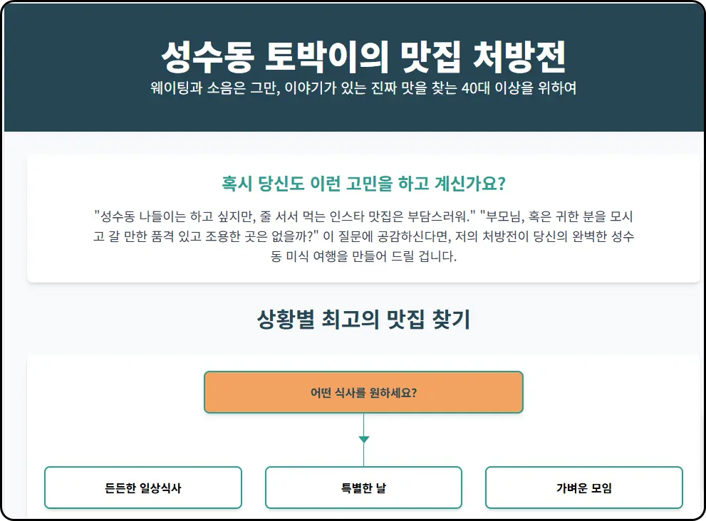 웨이팅 싫어하는 어른들을 위한 '진짜' 성수동 맛집 (상황별 추천)