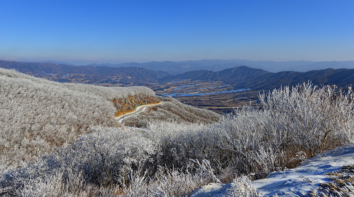 DMZ 펀치볼 둘레길의 겨울 풍경을 담아낸 이미지