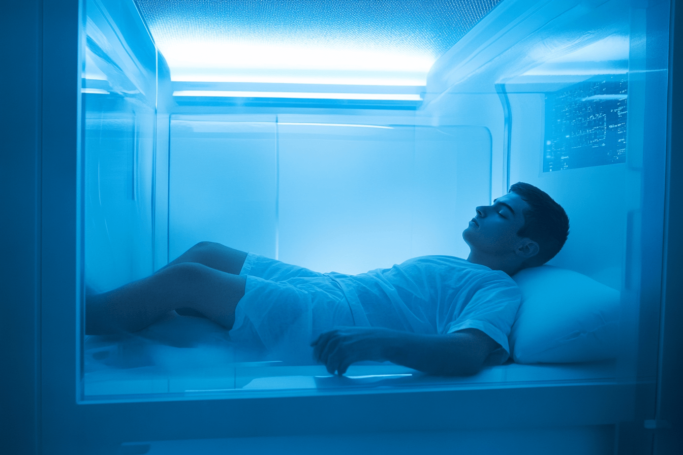 수면-캡슐에-누워있는-남자