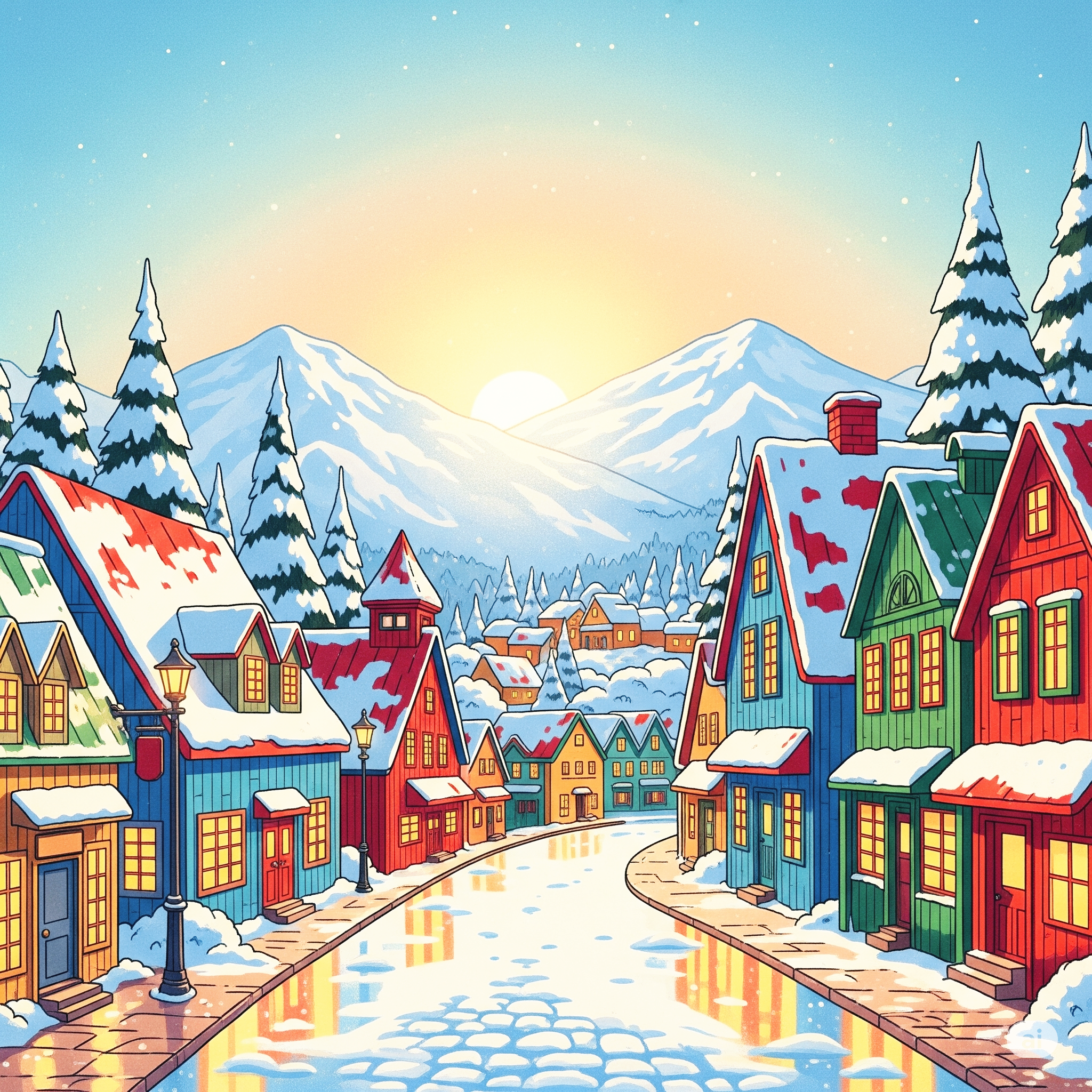 눈 내릴 북쪽 마을 풍경