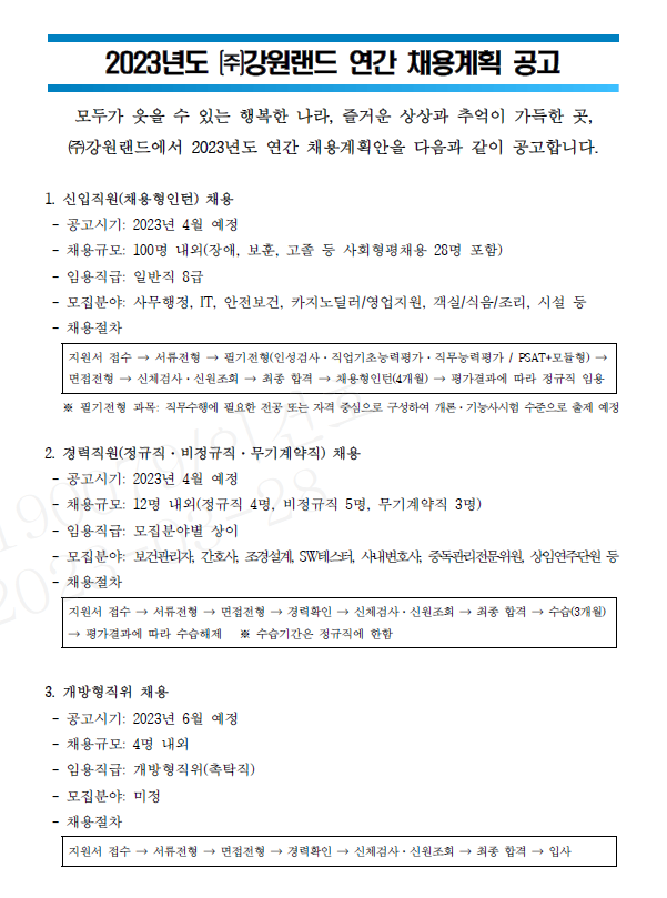2023년 강원랜드 연간 채용계획 공고