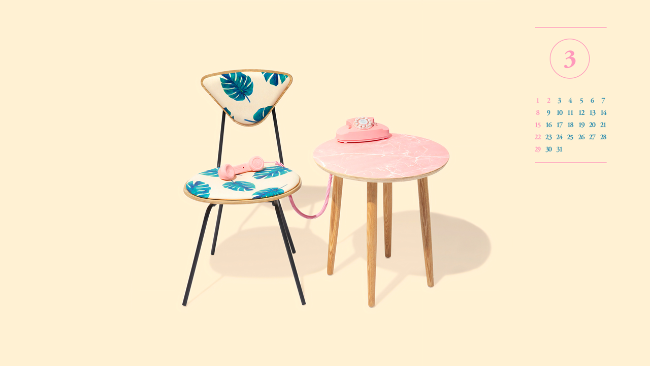 05 핑크 전화기 A - 2026년3월 달력배경화면