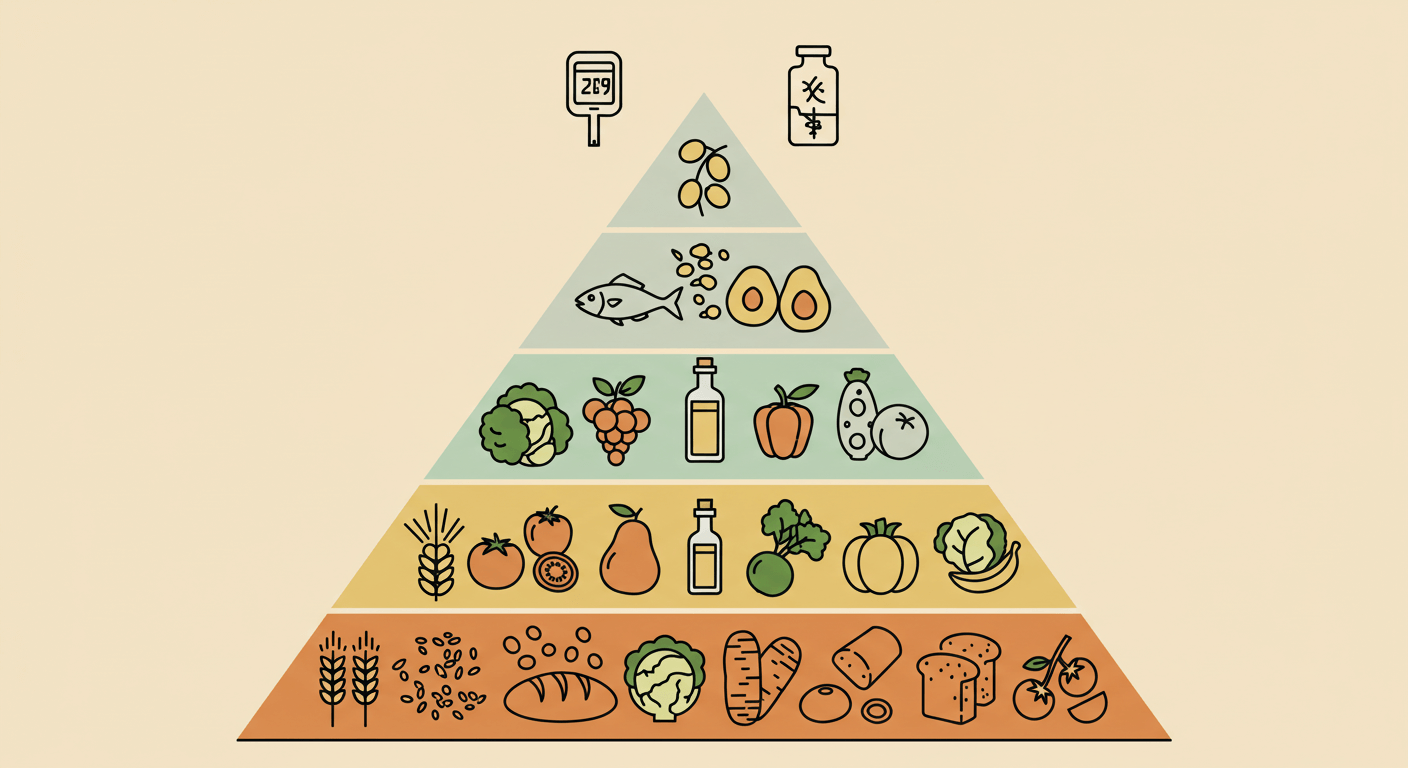 &quot;지중해식 식단의 구성과 당뇨 예방 효과&quot;에 대한 이미지입니다.
