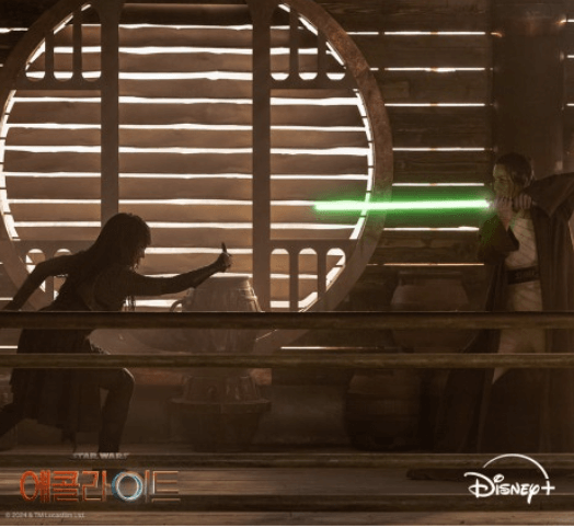 제다이 액션장면과 이정재 배우 모습-디즈니 플러스 출저