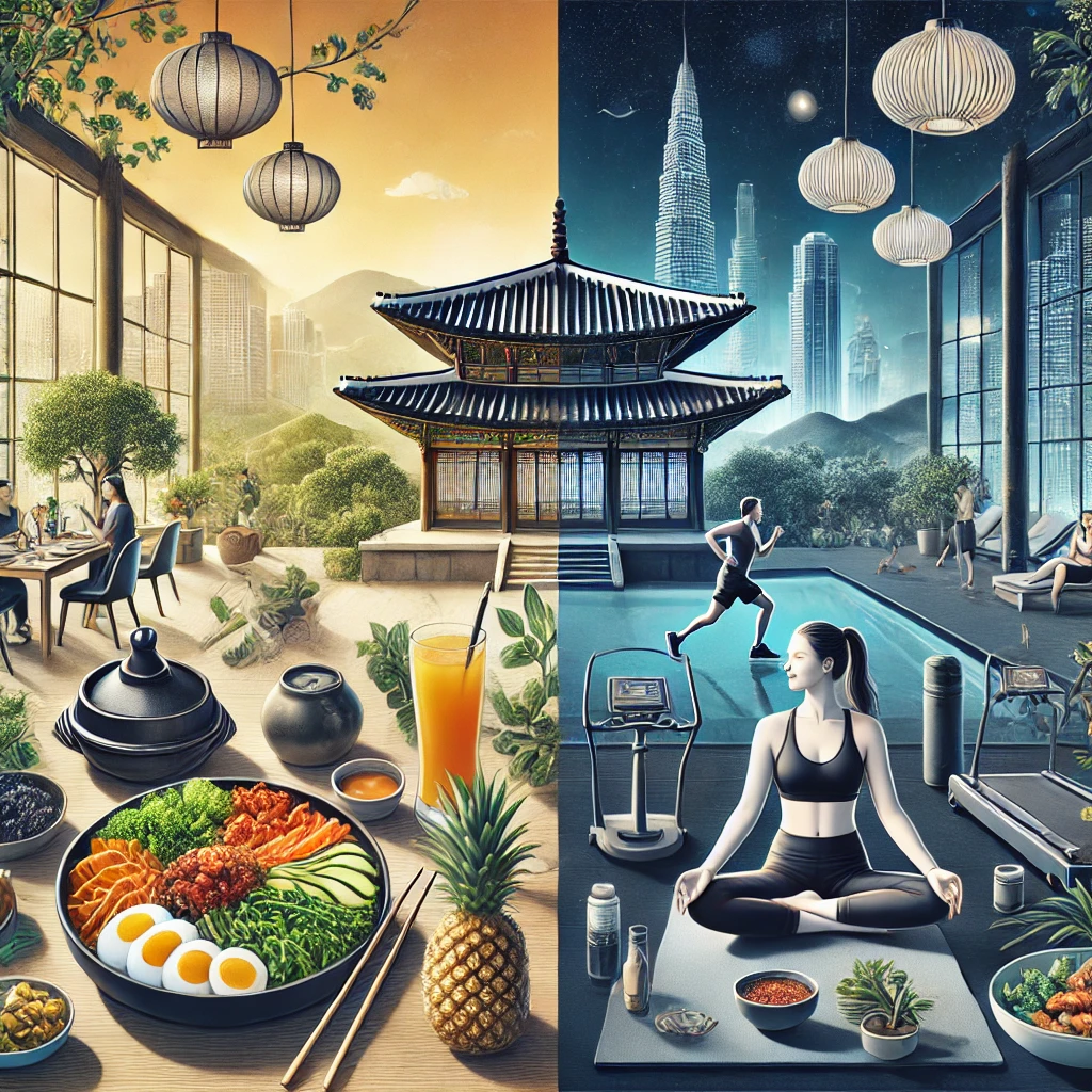 한국 vs 해외 헬시플레저 비교 (라이프스타일, 운동법, 식문화), Korea vs. Overseas Health Pleasure Comparison (Lifestyle, Exercise, Food Culture)