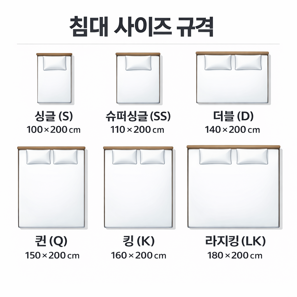 침대 사이즈 규격 이미지