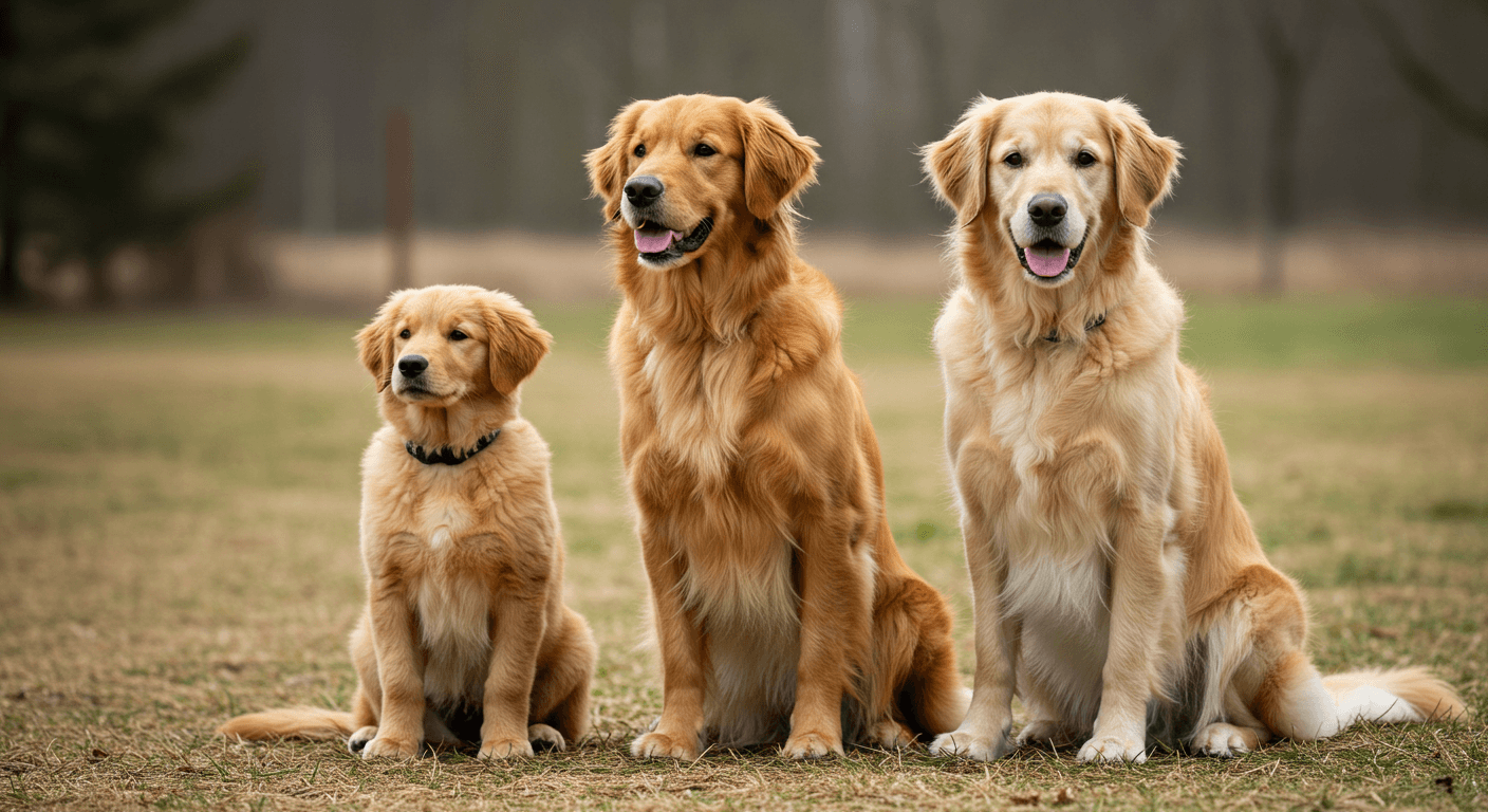 연령대별로의 골든 리트리버(강아지,성견,노령견)