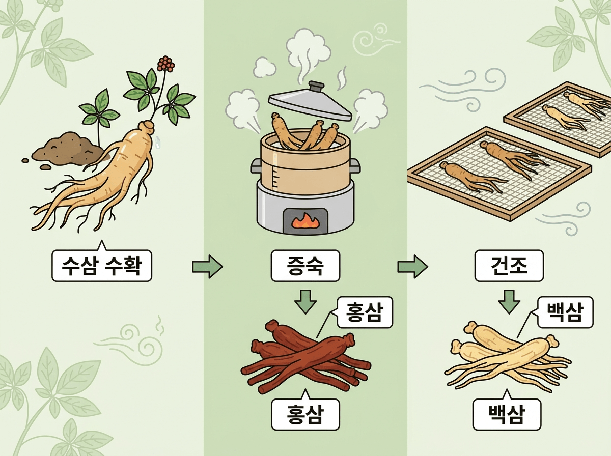 인삼 제조 과정 증숙 건조 단계별 일러스트