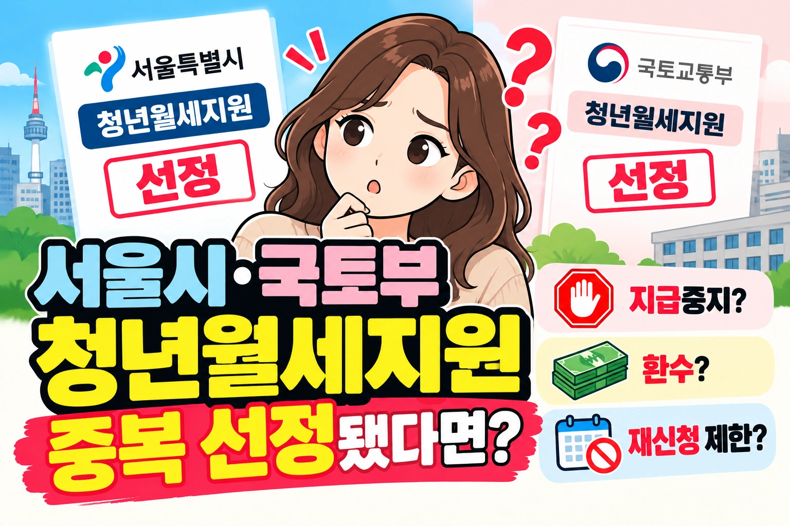 서울시 청년월세지원 국토부 중복 선정됐다면? 지급중지, 환수, 재신청 제한 확인