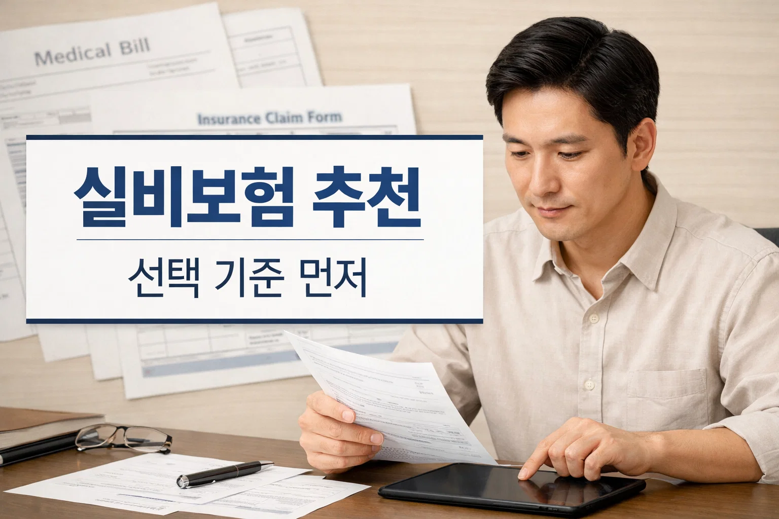 실비보험 추천 글의 핵심 주제를 보여주며 보험 선택 전에 어떤 기준부터 봐야 하는지 이해하도록 돕는 썸네일 이미지
