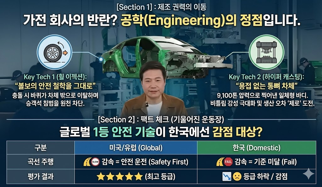 레이쥔 CEO가 라이브 방송에서 직접 공개한 샤오미 YU7의 9,100톤 하이퍼캐스팅 리어 플로어와 자체 개발 타이탄 메탈 합금 섀시 구조