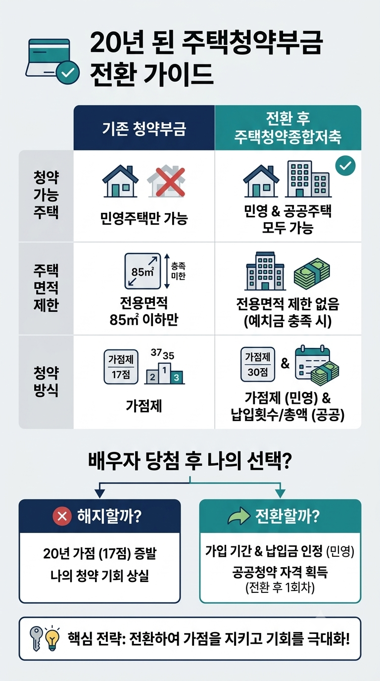 20년 된 구형 주택청약부금과 주택청약종합저축 전환 차이점 비교 인포그래픽