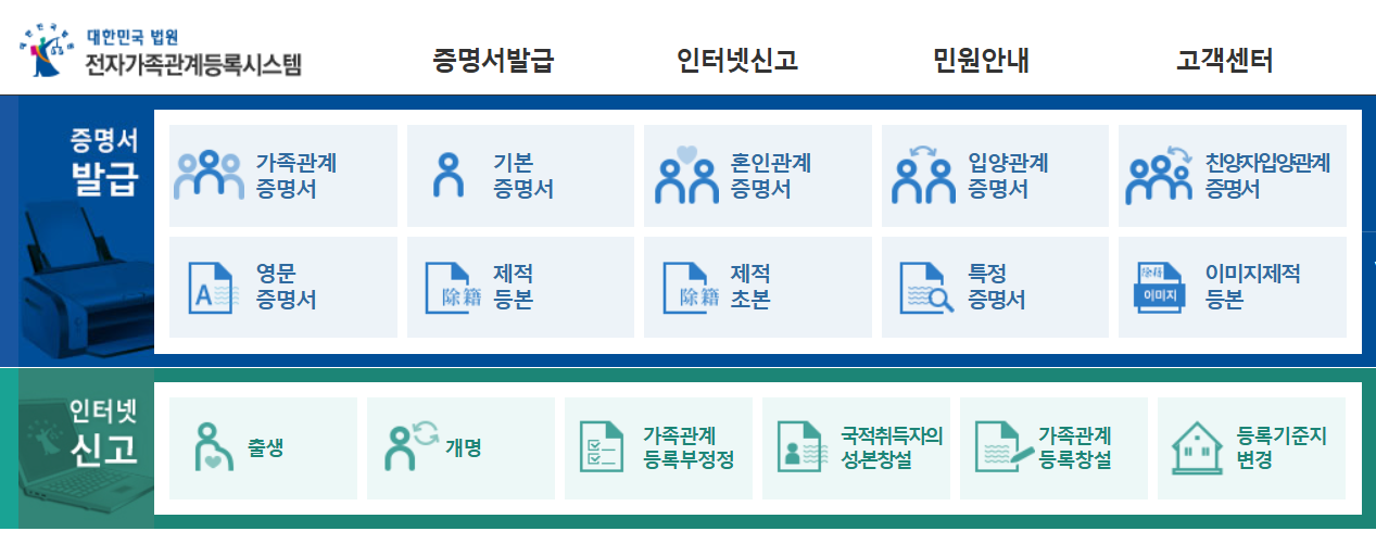 대한민국-법원-전자가족관계등록시스템-홈페이지