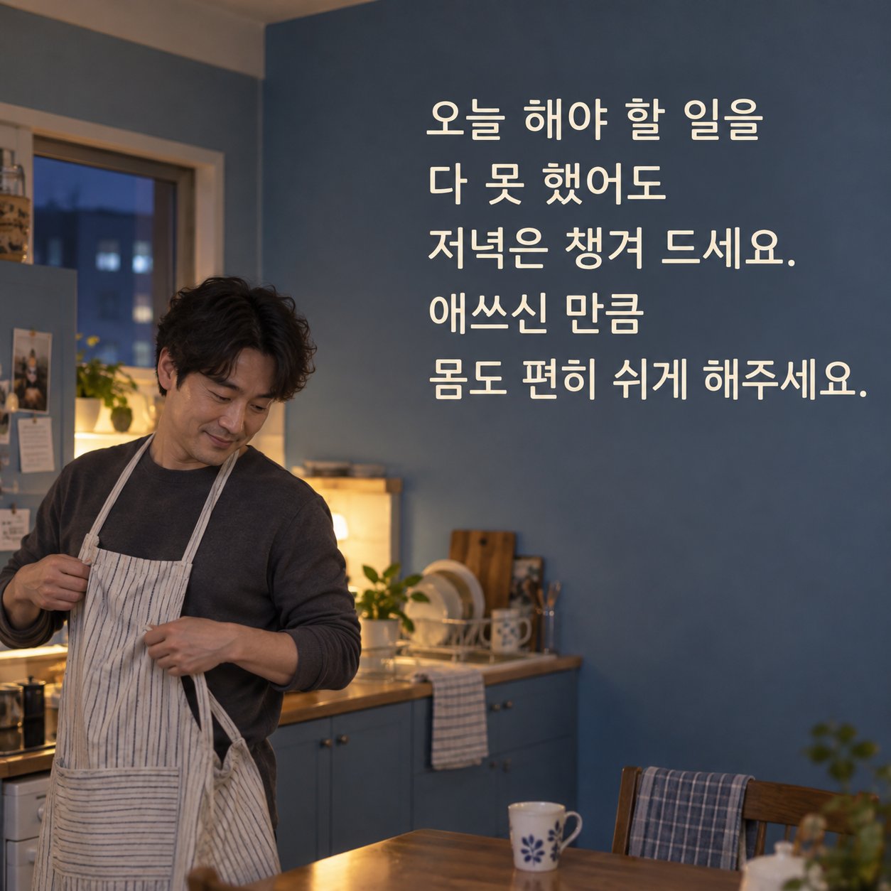 행복한 저녁 인사 이미지 9 — 오늘 해야 할 일을 다 못 했어도 저녁은 챙겨 드세요. 애쓰신 만큼 몸도 편히 쉬게 해주세요.