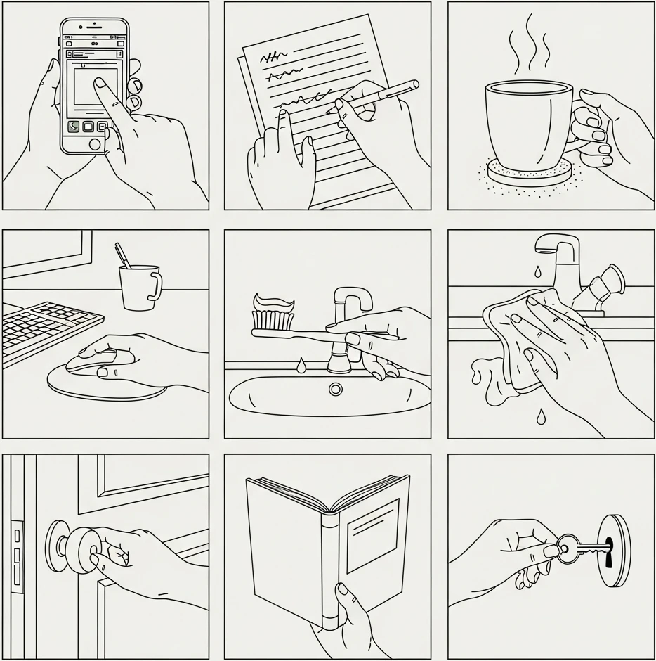 휴대폰 만지는 건조한 손