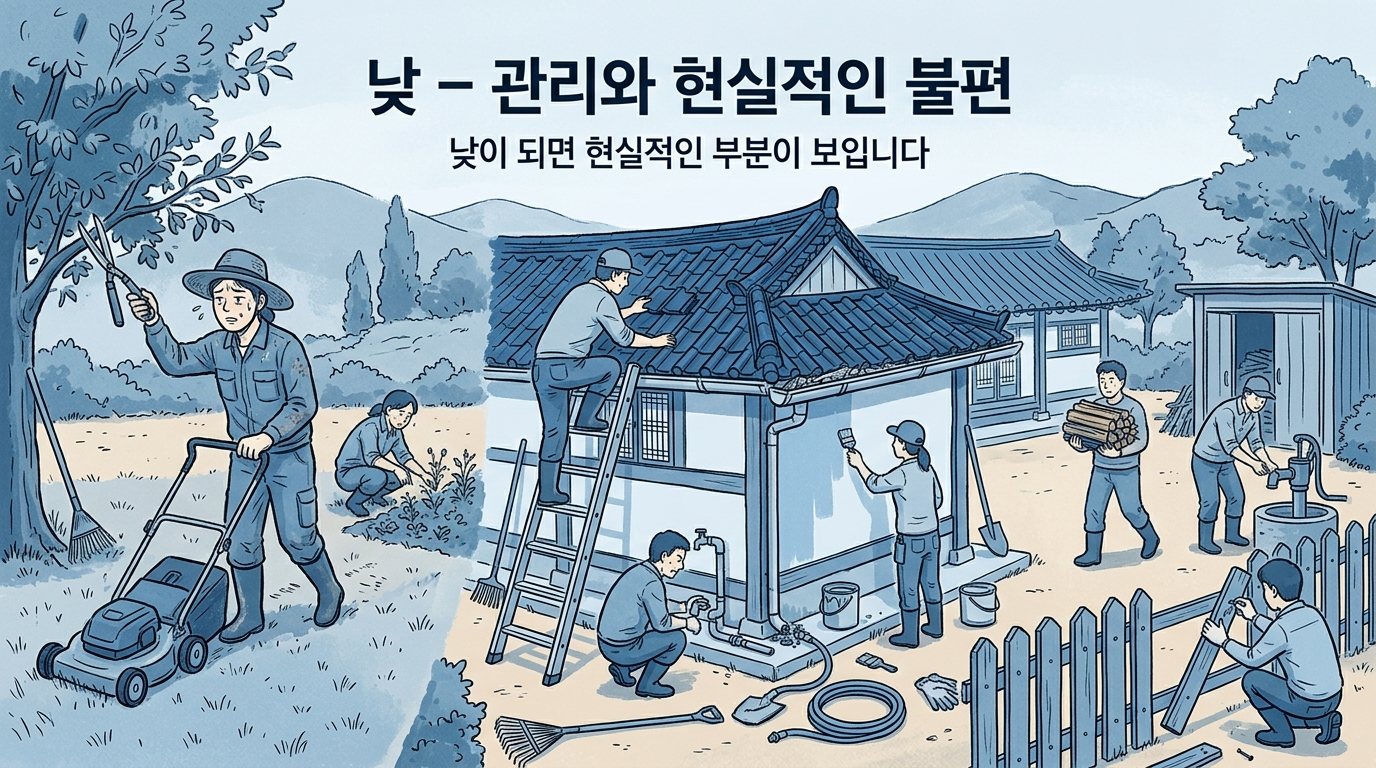 낮에는 주택관리에 많은 시간과 노동을 할애 해야하는 현실
