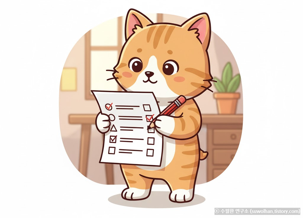 체크리스트 점검하는 고양이 이미지