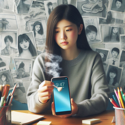 스마트폰으로 귀여운 캐릭터를 그리거나 수정하는 모습입니다. 화면에서 색칠하는 도구와 스타일을 보여줍니다.