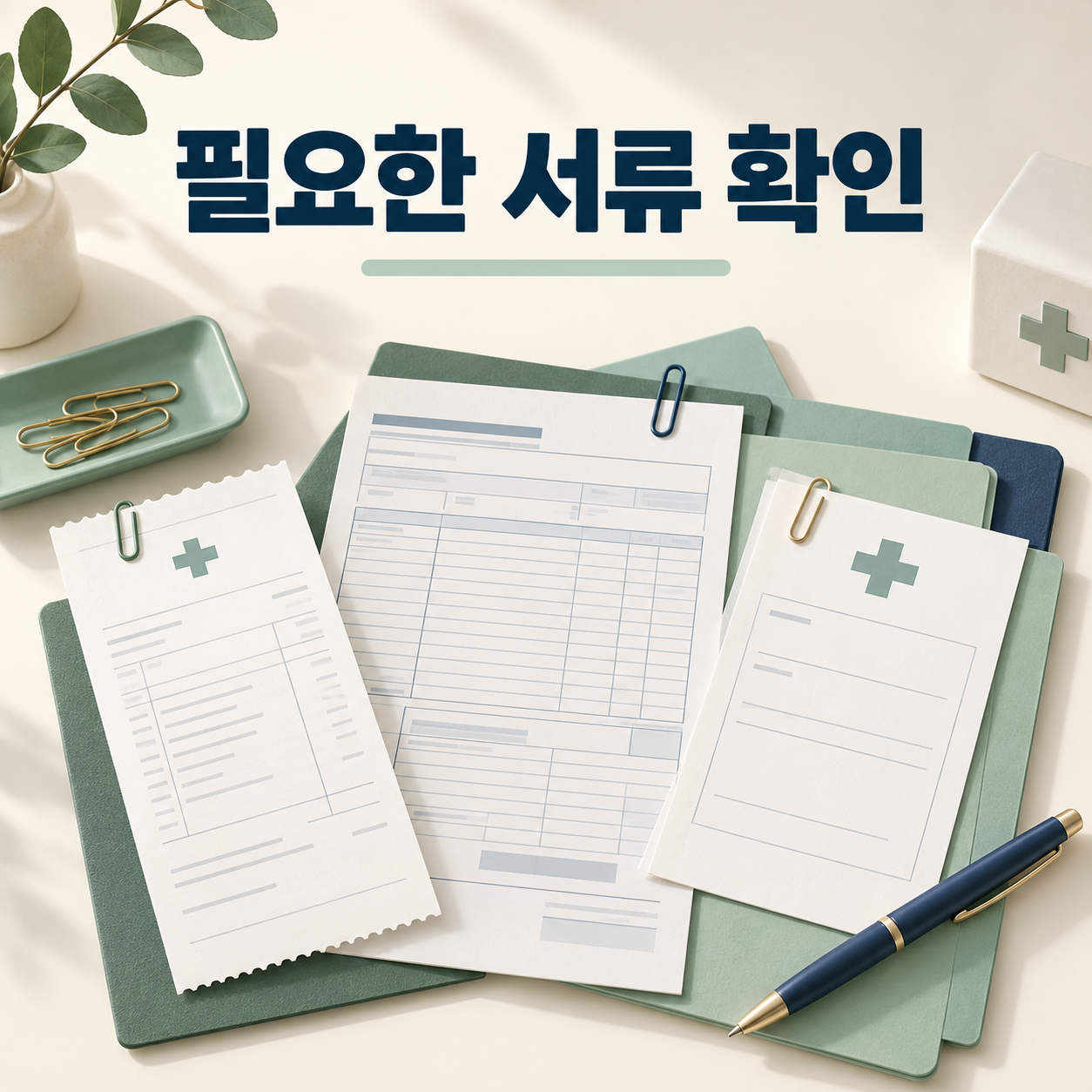 진료비 영수증과 세부내역서 등 필요한 서류를 정리한 그림