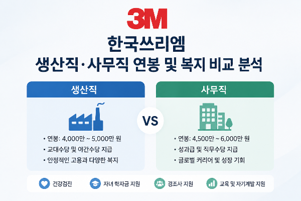 한국쓰리엠 생산직·사무직 연봉 및 복지 비교 분석