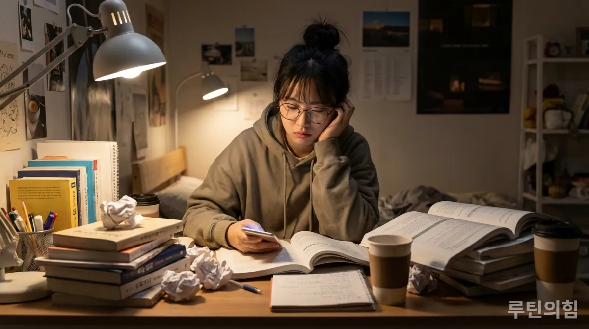많은 책과 스마트폰으로 인해 공부 시작을 어려워하는 학생